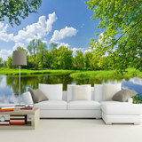 大型壁画 3d立体湖泊风景壁纸沙发背景墙布无缝墙纸防水 蓝天白云