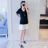 孕妇装2016韩版新款夏季修身t恤 短款纯色小v领休闲时尚短袖上衣