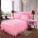 纯棉婚庆红色粉色蕾丝花边单品夹棉床裙加厚全棉床罩结婚床品特价