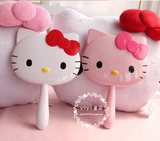 新品 韩国hello kitty 凯蒂猫 可爱淡粉色镜子白猫咪单柄化妆镜子