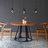 美式实木家具铁艺餐桌椅组合圆桌饭桌简约现代小户型圆桌圆形餐桌