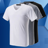 2016夏季品牌男士短袖T恤中年男装V领打底衫莫代尔纯白色宽松上衣