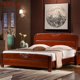 中式橡木床全实木成人雕花卧室家具双人婚床1.8米1.5高箱储物