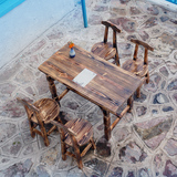 碳化实木复古防腐木桌椅饭店餐桌烧烤桌子阳台休闲户外组合