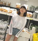 2016秋季GOT7王嘉尔Jackson同款袖子字母长袖T恤 宽松 男女情侣装