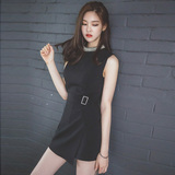 2016新款夏季韩版时尚女装钉珠无袖不规则裙修身显瘦包臀连衣裙裤