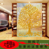 3D立体玄关壁纸客厅背景墙 过道壁画竖版 走廊壁布墙纸金色发财树