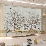 新款艺术玻璃过道玄关 屏风隔断 背景墙 欧式复古怀旧树林鸟树