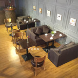 皮艺咖啡厅桌椅 实木卡座沙发 西餐厅奶茶店桌椅甜品店餐桌椅组合