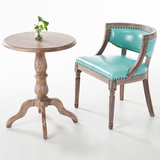 美式乡村欧式复古做旧皮革棉麻布艺餐椅实木仿古书椅咖啡休闲围椅