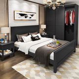 新款黑色简约地中海北欧床实木床1.5 1.8米双人床单人床欧式床