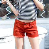夏季新品彩色牛仔短裤女3分裤时尚显瘦热裤糖果色超短裤橙色短裤
