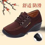 老北京布鞋女单鞋中跟妈妈鞋坡跟中老年人系带女鞋防滑运动休闲鞋