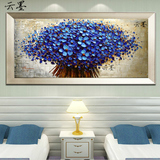 欧式油画客厅横幅现代简约卧室餐厅装饰画走廊立体蓝色发财树挂画