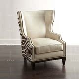 老虎椅美式地中海白色布艺单人沙发椅北欧斑马纹皮艺高背休闲椅