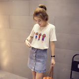 2016夏装新款韩版学生休闲短袖纯棉上衣条纹T恤女体恤打底衫女潮