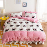 韩版公主粉色水晶绒保暖2米床宝宝绒花边荷叶边床裙式四件套特价