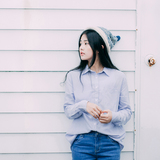 第九片海2016春夏新款韩版蓝白条纹衬衫女中长款休闲长袖薄外套