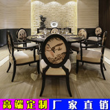 新中式实木餐桌椅组合现代简约餐厅扶手椅子酒店印花复古餐椅家用