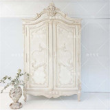 法式复古风格实木雕花衣柜美式乡村仿古白色做旧欧式实木衣橱柜