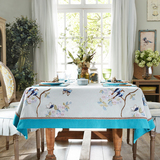 蜡笔派桌旗美式中式欧式现代茶几布艺棉麻小鸟刺绣圆形餐桌布套装