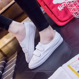 韩版夏季新款纯色小白鞋 女魔术贴休闲浅口平跟学生鞋乐福单鞋