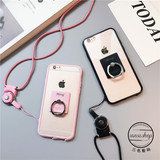 韩国iPhone6plus硅胶套带挂绳苹果6S手机壳指环支架5s情侣保护套