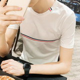 2016夏季新款短袖T恤男半袖学生衣服条纹日系修身男装半截袖潮流