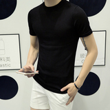 夏季男士圆领短袖T恤韩版修身纯色针织打底衫夏天半袖体恤上衣潮