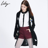 Lily2016年秋季新款女装开衫千鸟格中长款长袖毛衣115330D1611