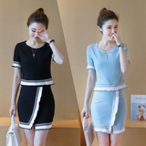 2016夏装新款显瘦撞色边包臀裙子韩版性感包裙套装裙两件套夏女装