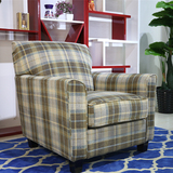 外贸美法式复古客厅软包单人沙发老虎椅实橡木布艺整装休闲椅正品