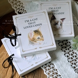 烘焙包装手绘猫咪书本巧克力盒马卡龙西点盒 5枚起售 赠丝带