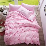 全棉韩式公主粉纯色刺绣花简约1.5米1.8m四件套床上用品床单床笠