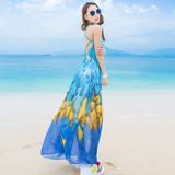 夏季性感仙女裙波西米亚露背大摆长裙度假沙滩裙吊带雪纺连衣裙子