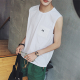 港仔夏季字母背心学生简约短袖打底学生衫韩版修身男式无袖T恤潮