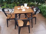 简约铁艺实木阳台户外花园休闲桌椅组合室外防腐咖啡厅桌椅套件