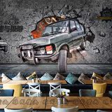 怀旧汽车墙纸主题酒吧个性餐厅背景墙壁画艺术壁纸丝绸亚麻定制