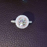 弗里达珠宝 T家同款18K白金豪华镶嵌GIA1克拉钻石女戒粉钻戒指