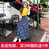 夏2016韩版名媛V领交叉短袖T恤+系带不规则花朵半身裙长裙套装