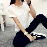 2016新款韩版纯色宽松短袖t恤简约夏装学生女士大码情侣装打底衫