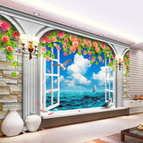 简约现代仿真窗海景山水画3D立体卧室客厅电视背景墙纸无纺布壁画
