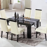 简约时尚餐桌创意小户型 6人饭桌黑色橡木实木皮长方形餐桌椅组合