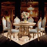 欧式大理石餐桌圆形餐桌实木餐桌椅组合6人家用小户型带转盘