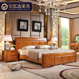 全实木床 简约现代中式白色实木床1.8米双人床高箱床婚床橡胶木床