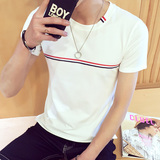 夏季男士短袖T恤 新款韩版修身圆领半袖条纹体恤大码上衣潮流男装