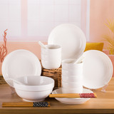 包邮韩式纯白色陶瓷碗碟餐具家用简约盘子汤碗勺筷瓷器套装可微波