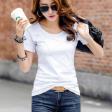 韩国全棉t桖女夏季修身 短袖收腰t恤夏天纯色棉质半袖短款体血衫