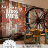 工业风3D木纹车轮墙纸咖啡餐厅酒吧大型壁画复古黑白立体砖纹壁纸