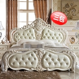 卧室法式欧式床1.8米1.5米单人双人实木真皮床雕花婚床家具皮床